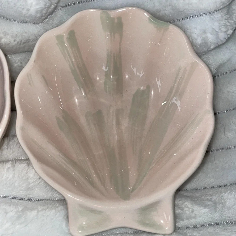 Vintage Knobler Japan Pink With Green Brushing Shell Shaped Bowls Lot Of 2